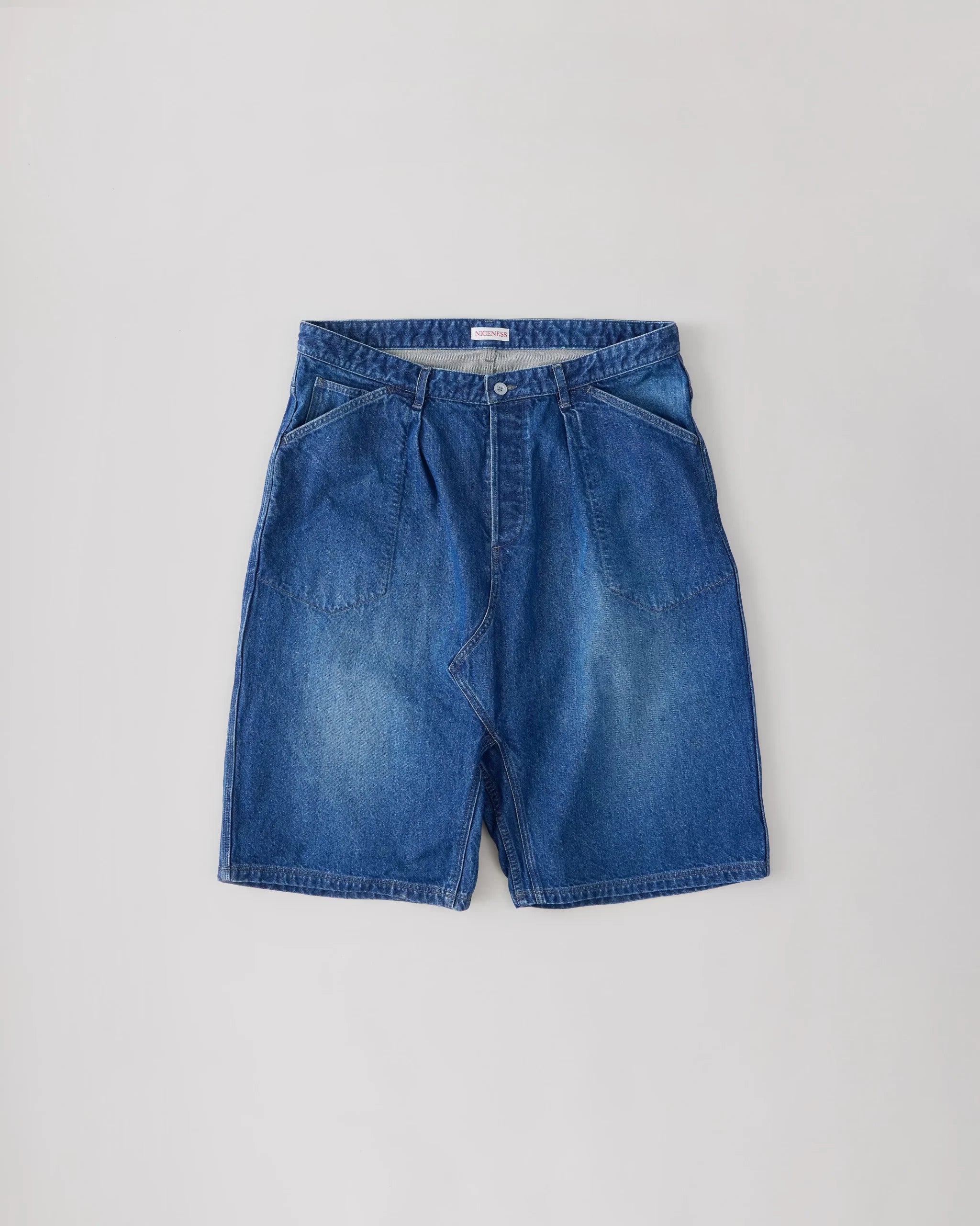 NICENESSS 25SS E.STU / Aged Effect Baggy Shorts - Indigo